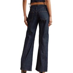 กางเกงยีนส์ทรงบานสีน้ำเงินวินเทจแบบผูกเชือกสูงพิเศษแฟชั่นลำลองพร้อมโลโก้สั่งทำราคาส่ง - Product Image 4