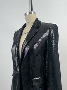 Veste de blazer ample noire pour femmes, vente en gros personnalisée, fermeture à un bouton à sequins solides pour les réunions de printemps - Product Image 2