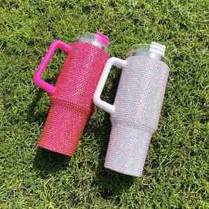 40Oz Rhinestone Tumbler <b>Insulated</b> With Handle and Straw Stainless Steel Water Bottle Travel Coffee <b>Mug</b> - Product Image 3