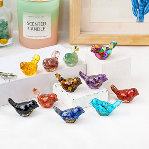 Figura de Pájaro Tallada en Resina con Virutas de Cristal <span class=keywords><strong>Natural</strong></span>, Adorno Animal, Escultura Curativa, Decoración del Hogar, Micro Paisaje, Regalo - Product Image 5