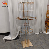 Support à fleurs en métal doré à 5 niveaux avec pièce suspendue transparente pour mariage, vente chaude, décoration de centre de table de mariage