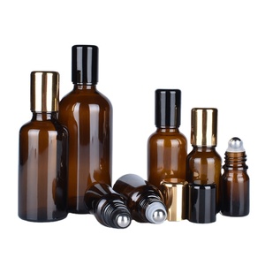 5Ml 10Ml 15Ml 20Ml 30Ml 50Ml <span class=keywords><strong>100Ml</strong></span> Bơm Lại Trống Rỗng Thủy Tinh Màu Hổ Phách Con Lăn Chai cuộn Trên Chai Với Con Lăn Thép Không Gỉ Bóng - Product Image 1