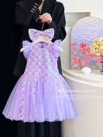 Robe de sirène pour filles avec écailles en paillettes et tulle, avec bandeau assorti pour les occasions de fête et de spectacle