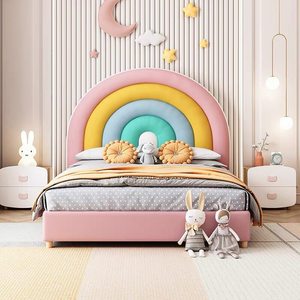 <span class=keywords><strong>Cama</strong></span> Individual <span class=keywords><strong>de</strong></span> Madera <span class=keywords><strong>de</strong></span> Pino Maciza Simple para Niñas, Modelo Y'z Princess Rainbow Dreamy, Famosa en Internet, para Habitación Infantil con <span class=keywords><strong>Respaldo</strong></span> - Product Image 1