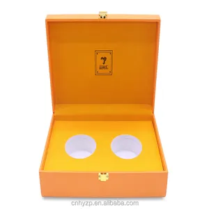 Luxe Oranje Lederen Cadeau Gouden Sieraden Houten Doos 5Ml Hervulbare Parfumverstuiver Verpakkingsdoos