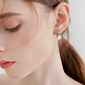 YILUN Rose vergoldete Perlenohrringe 925 Sterling-Silber CZ Akzente zeitloses Design Statement-Ohrringe für Damen