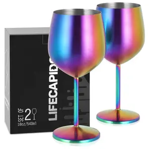 18 Unzen bunte Wein kelche Stemmed Edelstahl Metall Weingläser Set von 2 Champagner Flues Party Office Hochzeitstag