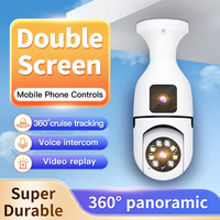 Bohlam E27 lensa ganda 6MP, kamera IP Wifi 1080P penglihatan malam 360 warna penuh dengan pelacakan otomatis keamanan Robot PTZ