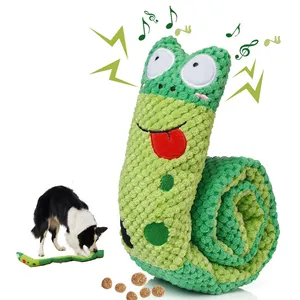 Wholesale pet toys new design funny snake-shaped plush material that can be rolled up or unfolded leaking food toys