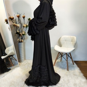Abaya Chaomengfashion 2024 OEM ODM de haute qualité, ensemble de 2 pièces, abaya noire ouverte avec foulard - Product Image 4