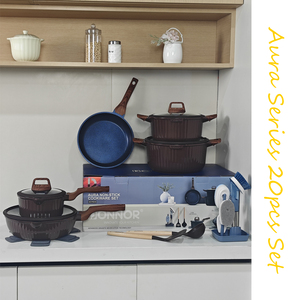 Bộ nồi chảo Donnor Aura Series 20 món, chất liệu nhôm đúc bền chắc, có vân sọc dọc, phủ lớp chống dính Blue Diamond. - Product Image 6