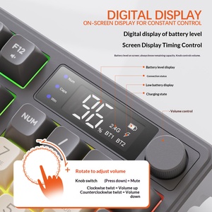 Clavier mécanique sans fil Bluetooth double mode avec touches PBT sphériques, écran d'affichage et bouton rotatif pour le gaming - Product Image 4