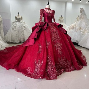 Gorgeous Dark <b>Red</b> Lace Appliques Rhinestones Crystals <b>Sequins</b> Beaded Wedding Ball Gown Prom Quinceanera Dresses Xs127 - Product Image 3