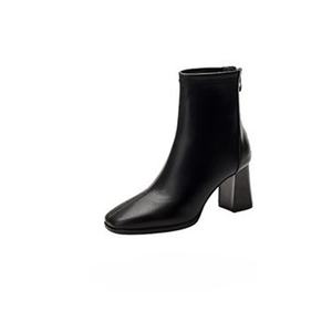 Botines de invierno de cuero vacuno y ante para mujer, botas Chelsea de tacón grueso con punta cuadrada, estilo retro casual. - Product Image 3