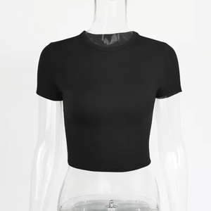 Personalizada de algodón de gran tamaño en blanco liso blanco Lose Fitting Crop Top camisetas atléticas Spandex bebé rosa gimnasio recortado camiseta Mujer - Product Image 4
