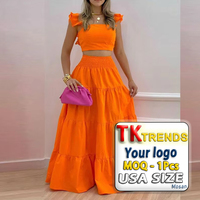 Set Gaun Panjang 2 Potong Bahan Polyester Polos untuk Wanita, Mode Eropa dan Amerika, Musim Semi 2026
