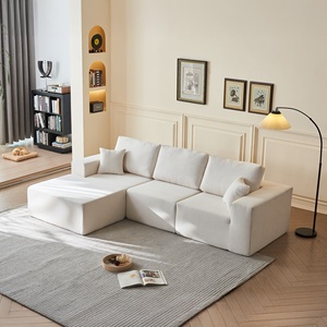 Sofá Modular en Forma de L, Tapizado en Tela de Franela Sherpa, de Tres Plazas, para Apartamento, Villa, Sala de Estar, Color Beige - Product Image 1