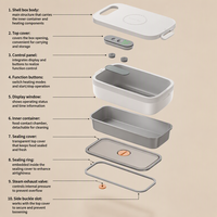 Boîte à lunch électrique chauffante sans fil, sans prise, sans eau, portable, fonction de minuterie pour étudiants, doublure amovible, bouton-poussoir