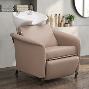 Fauteuil de lavage inclinable robuste pour barbier et spa, mobilier de salon commercial en cuir avec design imperméable - Product Image 2