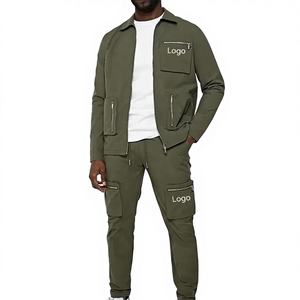 Nuevo Conjunto de Dos Piezas para Hombre, Chaqueta de Trabajo y Pantalones Ajustados con Estampado Acid Wash y Múltiples Bolsillos, para Primavera/Otoño - Product Image 1