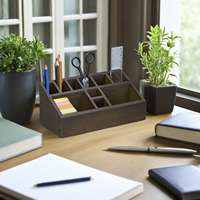 Portalápices de madera marrón, caja de escritorio, organizador de Caddy, mesa, papelería, suministros de oficina, accesorios