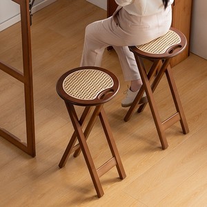 Folding Round Bar <b>Stool</b> <b>Bamboo</b> Wood Minimalist Design Durable Outdoor Indoor Use 30.5cm Diameter - Product Image 1