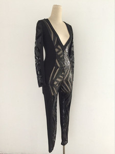 Mono de Lentejuelas con Escote Profundo y Manga Larga para Mujer, Estilo Moderno, Sexy, para Fiesta - Product Image 4