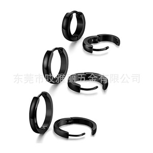 <b>Titanium</b> Steel Hoop Earrings 10mm Round Geometric Fashion Jewelry For Women Men Ear <b>Studs</b> Silver Gold Black Color Options - Product Image 3