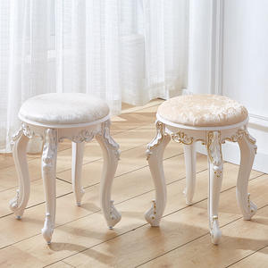 Tabouret de coiffeuse de style européen, rond, en métal, avec siège capitonné et rembourré, pour enfant, chaise de maquillage, tabouret de chambre de princesse - Product Image 4