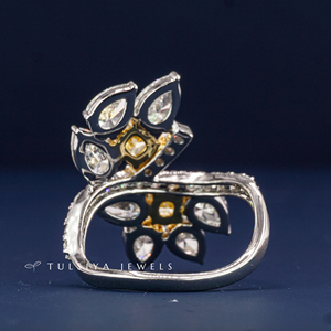 Bague en or blanc 14 carats avec diamant, pour femme, haut de gamme, pierre précieuse jaune au centre, large bande avec diamants d'appoint, bijoux fins pour mariage et fiançailles - Product Image 6