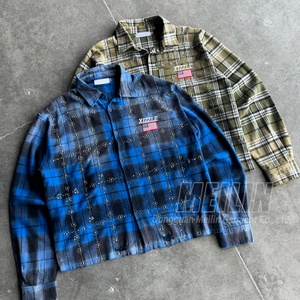 เสื้อเชิ๊ตผู้ชายลายสก๊อตแขนยาวผ้าสักหลาดลายสก็อตแขนยาวผ้าสักหลาดประดับพลอยเทียมสำหรับกันแดดออกแบบได้ตามต้องการ - Product Image 2