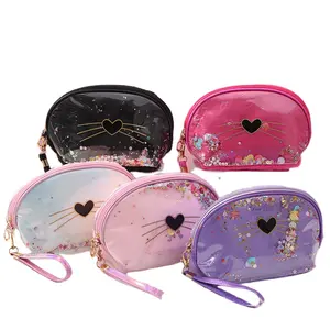 Double Layer Material Cute Cartoon Travel Wash Bag Ladies Makeup Bag Glitter Paillette Custom Girls Cosmetic Storage Bag