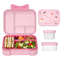 Nouveautés 2026 : Boîte à bento portable et mignonne pour l'école, 4 compartiments, micro-ondable, avec récipient à sauce pour enfants