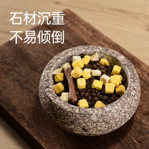 Maifan Stone Pet Bowl Rounded Solid Stone Cat Food Bowl - Product Image 4