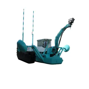 Multipurpose amphibious dredger with excavating, raking, piling used both on the ground and in the water