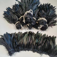 Rollos de Plumas de Gallo Negras de 20-25 cm para Atado de Moscas, Decoraciones de Disfraces para Carnaval y Festivales, Venta al Por Mayor