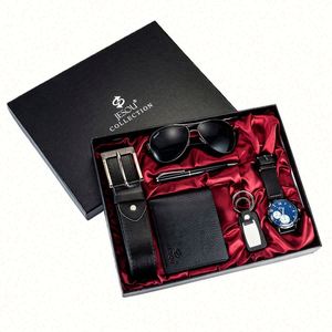 Men's Exquisite Popular <b>7</b>-Piece Gift Set Quartz <b>Watch</b> Wallet Perfume Shell Case Case Non-Waterproof Paper Belt Case Hook Buckle - Product Image 5
