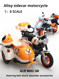 Motocyclette en métal moulé sous pression 1:8 avec side-car, coussin de siège ouvrable, lumières, sons et guidon articulé – Jouet cadeau - Product Image 1