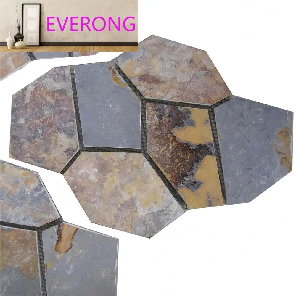 Easy and fast installation Random irregular shape slate stone crazy mesh paving tiles