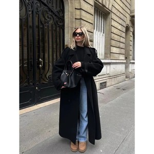 <span class=keywords><strong>Manteau</strong></span> long en <span class=keywords><strong>laine</strong></span> élégant pour femmes, <span class=keywords><strong>noir</strong></span>, avec ceinture, double boutonnage, orné de boutons, style hiver - Product Image 1