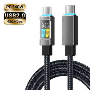 HYTO 240W Nylon USB Tipo C a C Cable de carga súper rápido para <span class=keywords><strong>Samsung</strong></span> Xiaomi Huawei Pantalla digital LED USB C Cargador Cable de datos - Product Image 1