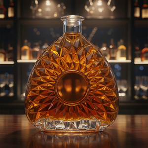Carafe à brandy de luxe en verre cristal 750 ml, motif soleil unique, bouteille vide pour Cognac, Whisky, Vodka avec bouchon en liège - Product Image 1