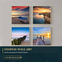 Collection d'art mural Paysages marins côtiers en quatre scènes : Océan, Plage, Coucher de soleil, Quai – Idéal pour Salon, Maison de plage, Hôtel