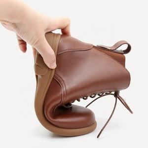 Botas de Cuero para Mujer con Cierre de Cremallera, Cómodas para Primavera, Otoño e Invierno, Diseño con Cordones, Suela Suave, Cuero Vacuno Negro Grueso - Product Image 4