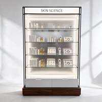 Présentoir LED pour Soins de la Peau à Cadre Noir Perforé Argenté, Base Noyer, Boîte à Lumière, Certifié CE ETL, Vente Directe Usine