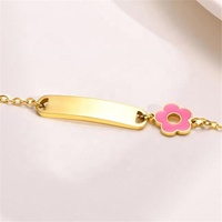 Yiwu Aceon Velle Bracelet personnalisé en acier inoxydable, mignon bébé taille enfant rose émail fleur vierge courte ID Bar anniversaire