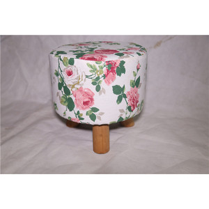 Tabouret rond à imprimé floral en bois massif 30x30x30 cm avec housse amovible, pouf de style traditionnel pour la maison - Product Image 5