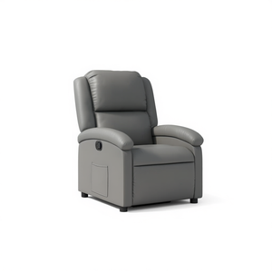 Fauteuil inclinable en similicuir gris, mécanisme manuel, design moderne, dossier rembourré, accoudoirs rembourrés, structure en bois - Product Image 1