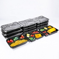Contenants alimentaires jetables en PP noir pour bento, avec 4/5/6 compartiments, micro-ondables, pour salades et livraison à emporter