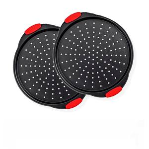 Plat <span class=keywords><strong>à</strong></span> pâtisserie en acier au carbone <span class=keywords><strong>perforé</strong></span> antiadhésif avec poignée, plat <span class=keywords><strong>à</strong></span> pizza et <span class=keywords><strong>à</strong></span> <span class=keywords><strong>tarte</strong></span>, ensemble de 2 pièces DW-2012S - Product Image 6